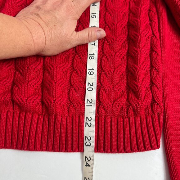Lands End women’s Drifter Red Cable Knit Sweater Size M petite (10-12) Crew Neck - Picture 9 of 10